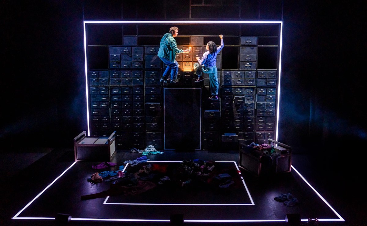 Joe Layton as Robbie and Hannah Sinclair Robinson as Jess in Lost Atoms. Photo: Tristram Kenton.